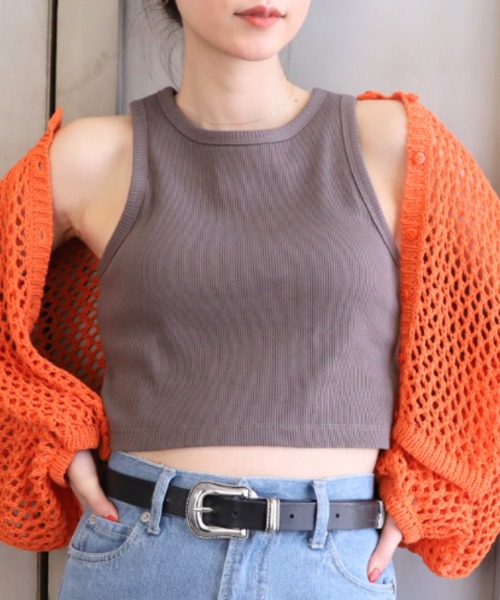 moment+（モーメントプラス）の「綿100％リブ.カップ付きアメスリショートタンク（タンクトップ・レディース・ブラック/ベージュ/オフホワイト/モカ/ナチュラル/ターコイズブルー/オレンジ/クリアグリーン・M）」の4枚目の写真