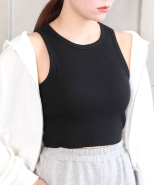 moment+（モーメントプラス）の「綿100％リブ.カップ付きアメスリショートタンク（タンクトップ・レディース・ブラック/ベージュ/オフホワイト/モカ/ナチュラル/ターコイズブルー/オレンジ/クリアグリーン・M）」の15枚目の写真