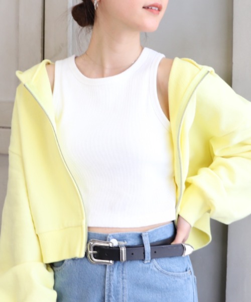 moment+（モーメントプラス）の「綿100％リブ.カップ付きアメスリショートタンク（タンクトップ・レディース・ブラック/ベージュ/オフホワイト/モカ/ナチュラル/ターコイズブルー/オレンジ/クリアグリーン・M）」の9枚目の写真