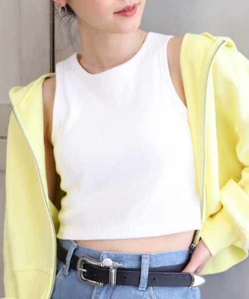 moment+（モーメントプラス）の「綿100％リブ.カップ付きアメスリショートタンク（タンクトップ・レディース・ブラック/ベージュ/オフホワイト/モカ/ナチュラル/ターコイズブルー/オレンジ/クリアグリーン・M）」の10枚目の写真