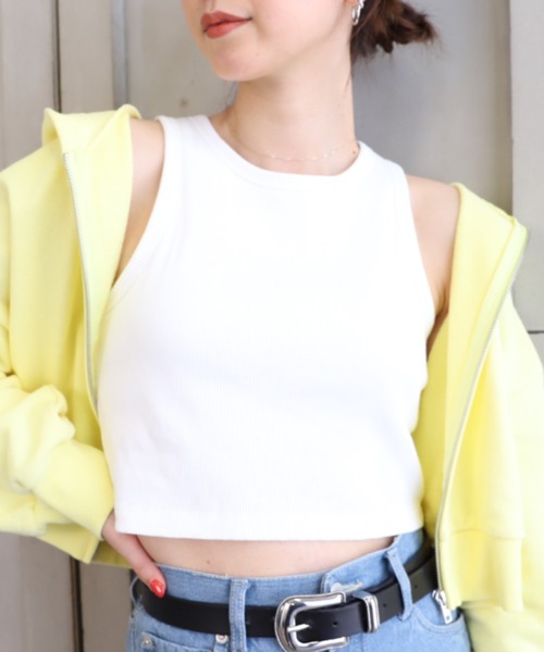 moment+（モーメントプラス）の「綿100％リブ.カップ付きアメスリショートタンク（タンクトップ・レディース・ブラック/ベージュ/オフホワイト/モカ/ナチュラル/ターコイズブルー/オレンジ/クリアグリーン・M）」の11枚目の写真