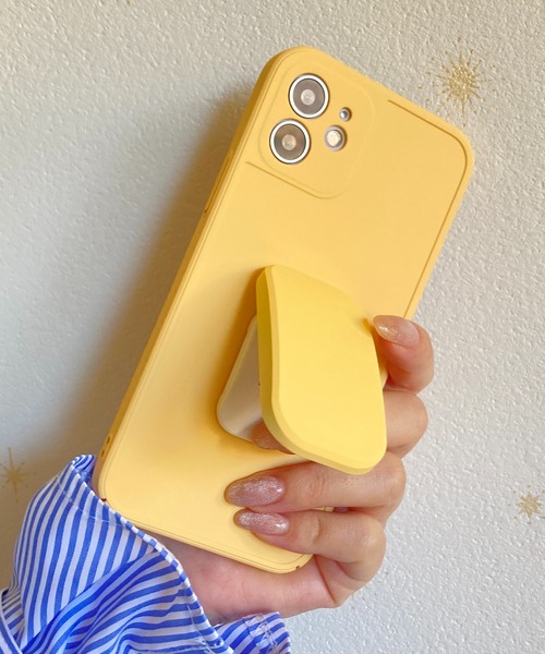 スタンド グリップ付き 淡色系 パステルカラースマホカバー iPhone
