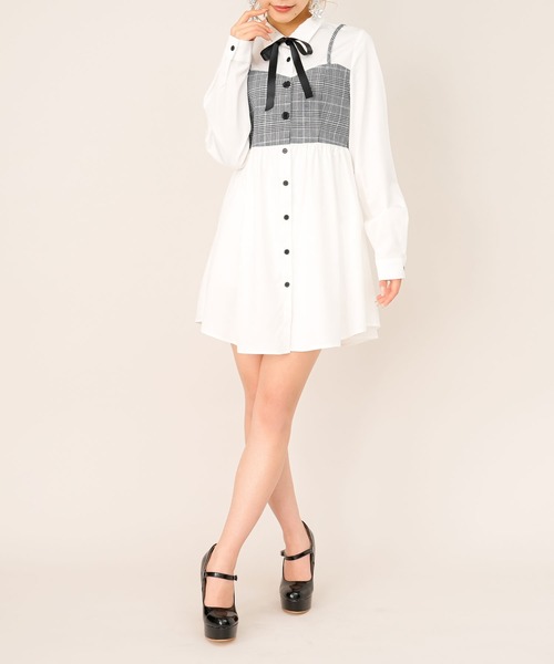 Diable baiser(ディアブルベーゼ)の「ビスチェ風シャツワンピース【M~3L】(ワンピース・レディース・ホワイト・MEDIUM/LARGE/X-LARGE/XX-LARGE)」の10枚目の写真