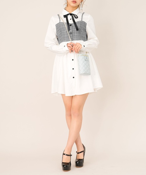 Diable baiser(ディアブルベーゼ)の「ビスチェ風シャツワンピース【M~3L】(ワンピース・レディース・ホワイト・MEDIUM/LARGE/X-LARGE/XX-LARGE)」の8枚目の写真