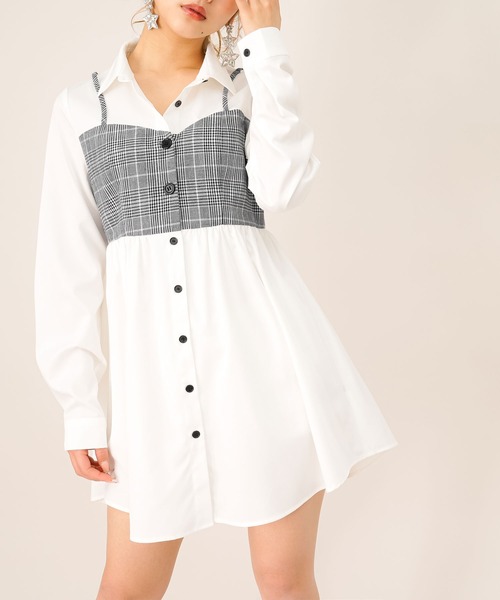 Diable baiser(ディアブルベーゼ)の「ビスチェ風シャツワンピース【M~3L】(ワンピース・レディース・ホワイト・MEDIUM/LARGE/X-LARGE/XX-LARGE)」の7枚目の写真