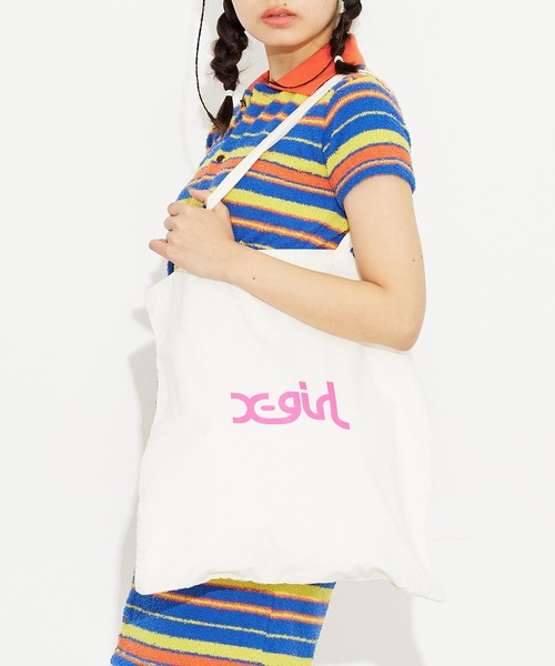 X-girl(エックスガール)の「MILLS LOGO TOTE BAG/ミルズロゴ トートバッグ(トートバッグ・レディース・ホワイト/ベージュ/ブルー・ONE SIZE)」の20枚目の写真