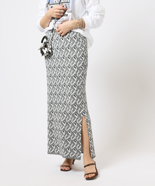 Simplicite(サンプリシテ)の「ダブルジャガード柄ニットスカート(スカート・レディース・ブラック/オレンジ/ブルー・FREE)」の5枚目の写真