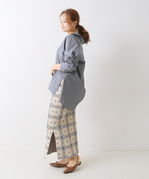 Simplicite(サンプリシテ)の「ダブルジャガード柄ニットスカート(スカート・レディース・ブラック/オレンジ/ブルー・FREE)」の9枚目の写真