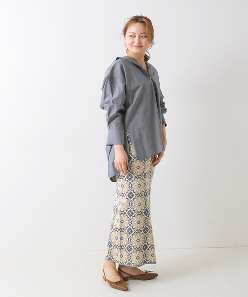 Simplicite(サンプリシテ)の「ダブルジャガード柄ニットスカート(スカート・レディース・ブラック/オレンジ/ブルー・FREE)」の12枚目の写真