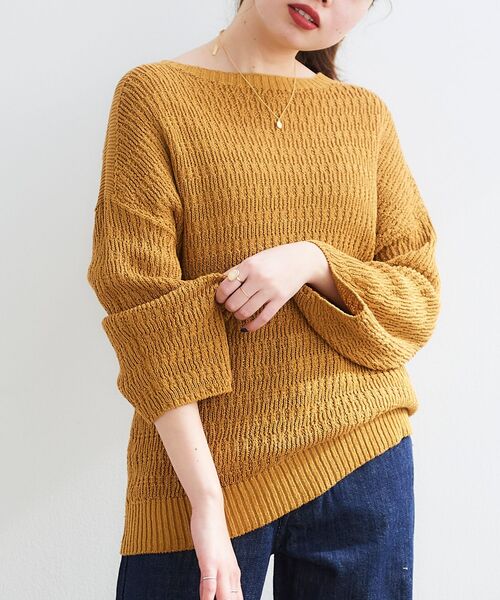 le.coeur blanc(ルクールブラン)の「ストローヤーンスカシアミニット(ニット/セーター・レディース・ベージュ/イエロー・38)」の1枚目の写真