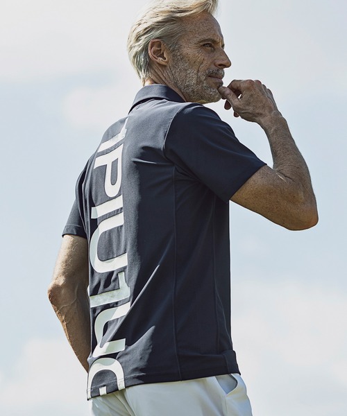 1PIU1UGUALE3  RELAX （ウノピゥウノウグァーレトレ リラックス）の「1PIU1UGUALE3 RELAX(ウノピゥウノウグァーレトレ)スーパーストレッチバックロゴ半袖ポロシャツ（ポロシャツ・メンズ・ネイビー/ホワイト/ブラック・L/XXL/S/XL/M）」の8枚目の写真