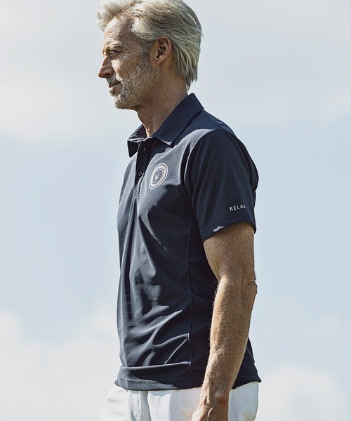 1PIU1UGUALE3  RELAX （ウノピゥウノウグァーレトレ リラックス）の「1PIU1UGUALE3 RELAX(ウノピゥウノウグァーレトレ)スーパーストレッチバックロゴ半袖ポロシャツ（ポロシャツ・メンズ・ネイビー/ホワイト/ブラック・L/XXL/S/XL/M）」の11枚目の写真