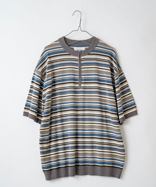WHIMSIC(ウィムジック)の「【WHIMSIC】マルチボーダーニットTシャツ(Tシャツ/カットソー・メンズ・ベージュ/パープル/ブルー/ブラウン系その他・FREE)」の3枚目の写真