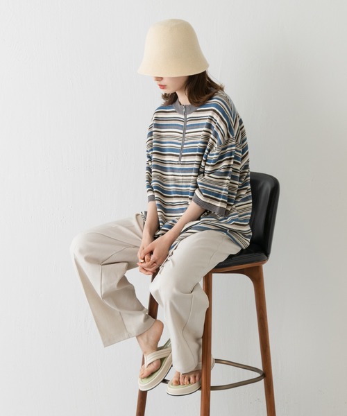 WHIMSIC(ウィムジック)の「【WHIMSIC】マルチボーダーニットTシャツ(Tシャツ/カットソー・メンズ・ベージュ/パープル/ブルー/ブラウン系その他・FREE)」の14枚目の写真