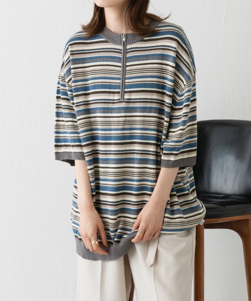 WHIMSIC(ウィムジック)の「【WHIMSIC】マルチボーダーニットTシャツ(Tシャツ/カットソー・メンズ・ベージュ/パープル/ブルー/ブラウン系その他・FREE)」の17枚目の写真