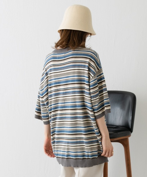 WHIMSIC(ウィムジック)の「【WHIMSIC】マルチボーダーニットTシャツ(Tシャツ/カットソー・メンズ・ベージュ/パープル/ブルー/ブラウン系その他・FREE)」の20枚目の写真