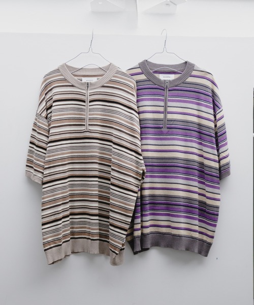 WHIMSIC(ウィムジック)の「【WHIMSIC】マルチボーダーニットTシャツ(Tシャツ/カットソー・メンズ・ベージュ/パープル/ブルー/ブラウン系その他・FREE)」の6枚目の写真
