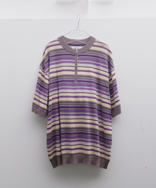WHIMSIC(ウィムジック)の「【WHIMSIC】マルチボーダーニットTシャツ(Tシャツ/カットソー・メンズ・ベージュ/パープル/ブルー/ブラウン系その他・FREE)」の9枚目の写真