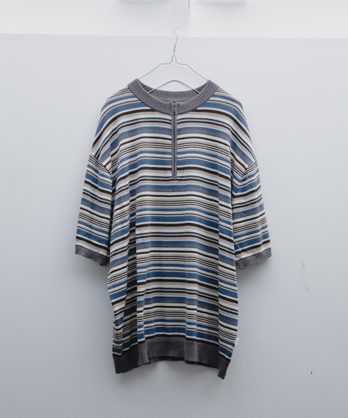 WHIMSIC(ウィムジック)の「【WHIMSIC】マルチボーダーニットTシャツ(Tシャツ/カットソー・メンズ・ベージュ/パープル/ブルー/ブラウン系その他・FREE)」の7枚目の写真