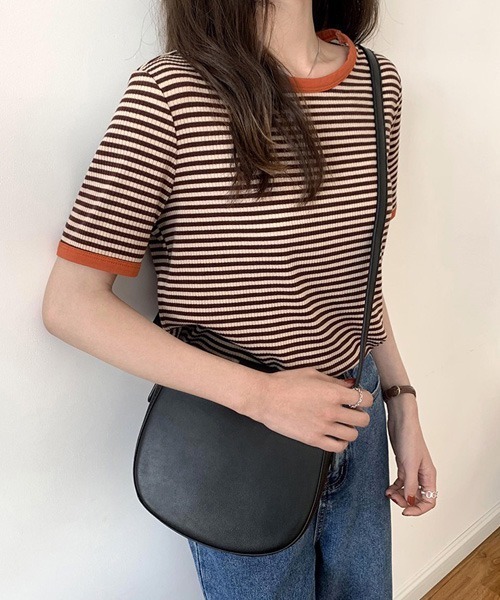 Chaco closet（チャコ クローゼット）の「リブラインボーダーパイピング配色半袖Tシャツ（Tシャツ/カットソー・レディース・ブラック/オレンジ/グリーン・FREE）」の20枚目の写真