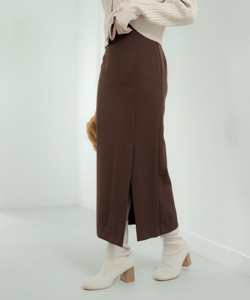 Andemiu（アンデミュウ）の「スリットＩラインスカート296425（スカート・レディース・ブラック/ベージュ/ブラウン/カーキ・S/M/ONE SIZE）」の3枚目の写真