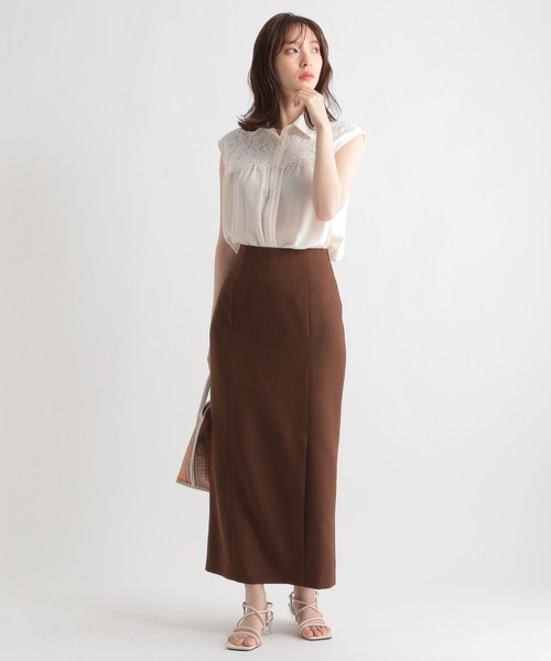 Andemiu（アンデミュウ）の「スリットＩラインスカート296425（スカート・レディース・ブラック/ベージュ/ブラウン/カーキ・S/M/ONE SIZE）」の8枚目の写真