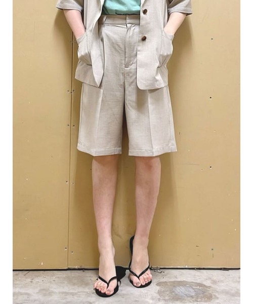 Te chichi TERRASSE（テチチテラス）の「麻調バミューダパンツ（セットアップ可）（その他パンツ・レディース・ブラック/ベージュ/キャメル・ﾌﾘ-）」の3枚目の写真