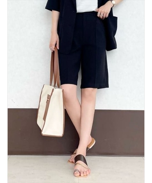 Te chichi TERRASSE（テチチテラス）の「麻調バミューダパンツ（セットアップ可）（その他パンツ・レディース・ブラック/ベージュ/キャメル・ﾌﾘ-）」の2枚目の写真