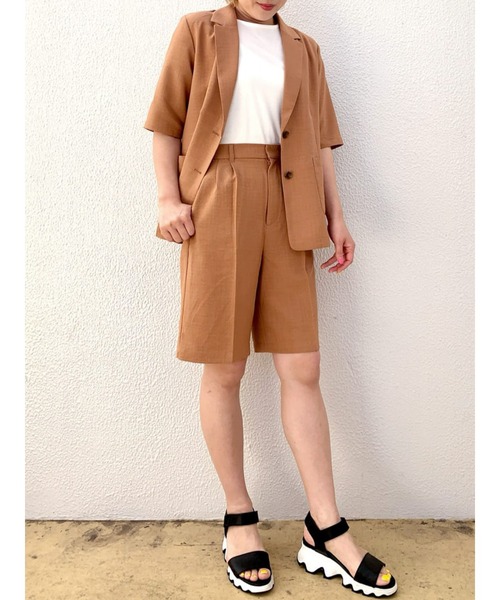 Te chichi TERRASSE（テチチテラス）の「麻調バミューダパンツ（セットアップ可）（その他パンツ・レディース・ブラック/ベージュ/キャメル・ﾌﾘ-）」の5枚目の写真