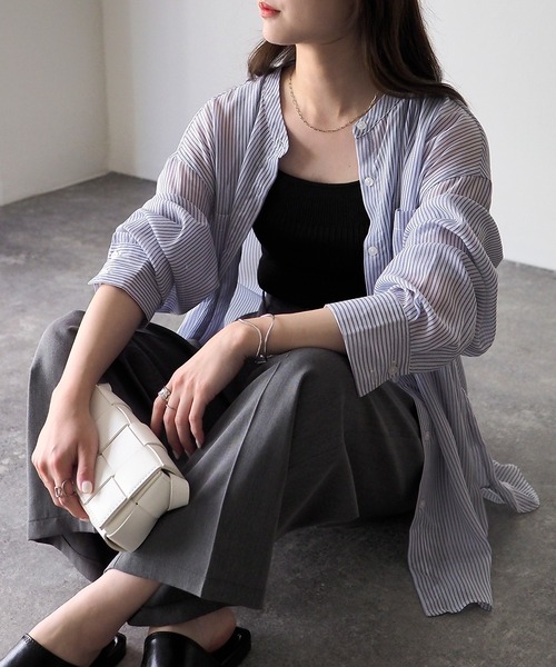 Riberry(リベリー)の「シアーストライプバックオープンシャツ(シャツ/ブラウス・レディース・グリーン/ブルー/パープル/イエロー・FREE)」の3枚目の写真