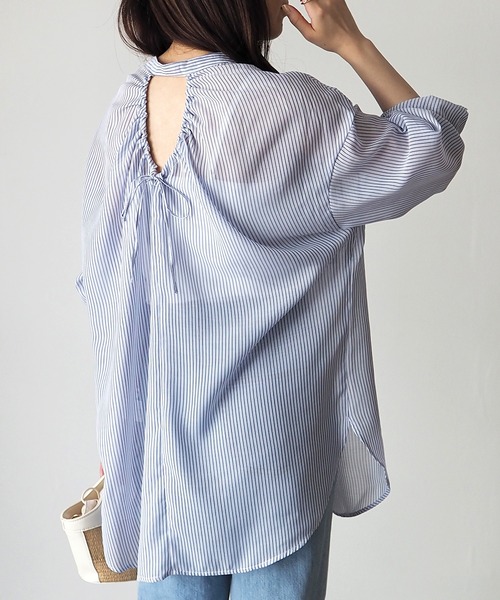 Riberry(リベリー)の「シアーストライプバックオープンシャツ(シャツ/ブラウス・レディース・グリーン/ブルー/パープル/イエロー・FREE)」の21枚目の写真