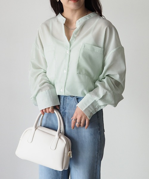 Riberry(リベリー)の「シアーストライプバックオープンシャツ(シャツ/ブラウス・レディース・グリーン/ブルー/パープル/イエロー・FREE)」の22枚目の写真