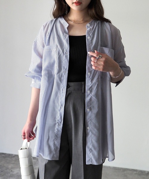 ブラウス シャツ back open striped shirt / バックオープンストライプシャツ レディース mideal ブラウス シャツ back open striped shirt / バック