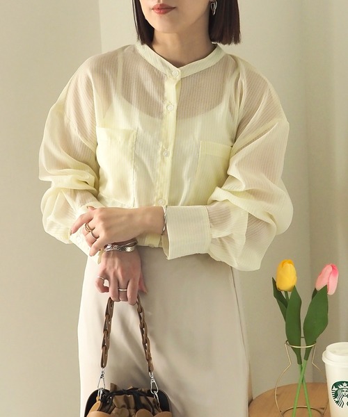 Riberry(リベリー)の「シアーストライプバックオープンシャツ(シャツ/ブラウス・レディース・グリーン/ブルー/パープル/イエロー・FREE)」の19枚目の写真