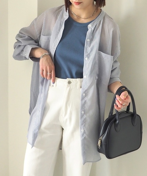 Riberry(リベリー)の「シアーストライプバックオープンシャツ(シャツ/ブラウス・レディース・グリーン/ブルー/パープル/イエロー・FREE)」の20枚目の写真