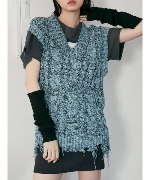 EMODA（エモダ）の「ミックスオーバーベスト（ベスト・レディース・ホワイト/ブラック/ブルー/キャメル・FREE）」の3枚目の写真