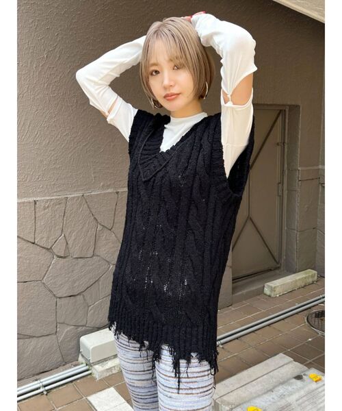 EMODA（エモダ）の「ミックスオーバーベスト（ベスト・レディース・ホワイト/ブラック/ブルー/キャメル・FREE）」の15枚目の写真