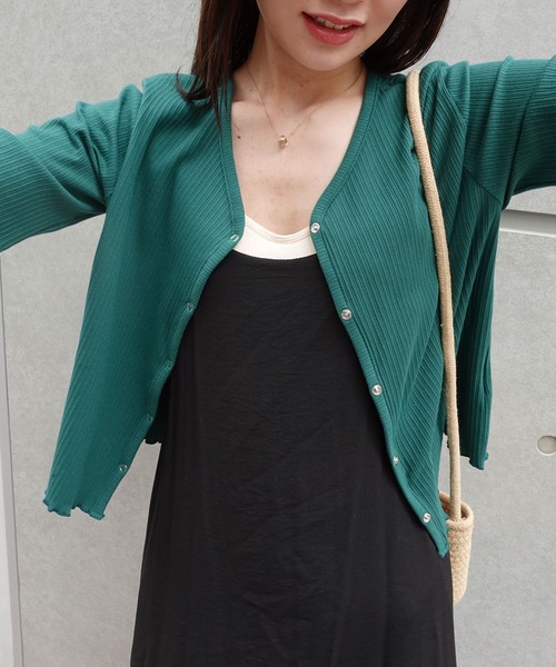 CORNERS（コーナーズ）の「ランダムリブカーディガン（Tシャツ/カットソー・レディース・オフホワイト/ブラック/グリーン/イエロー/レッド・M）」の3枚目の写真