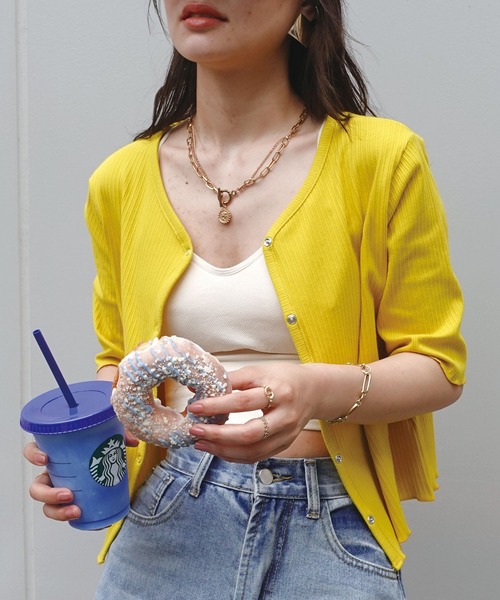 CORNERS（コーナーズ）の「ランダムリブカーディガン（Tシャツ/カットソー・レディース・オフホワイト/ブラック/グリーン/イエロー/レッド・M）」の10枚目の写真