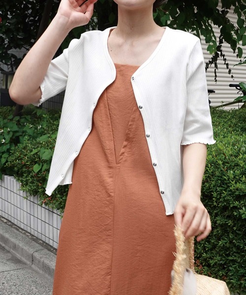 CORNERS（コーナーズ）の「ランダムリブカーディガン（Tシャツ/カットソー・レディース・オフホワイト/ブラック/グリーン/イエロー/レッド・M）」の9枚目の写真