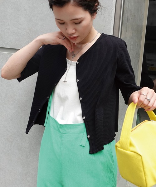 CORNERS（コーナーズ）の「ランダムリブカーディガン（Tシャツ/カットソー・レディース・オフホワイト/ブラック/グリーン/イエロー/レッド・M）」の14枚目の写真