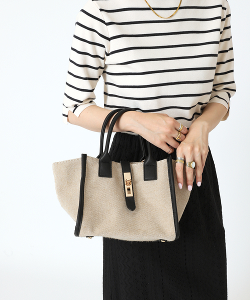 B.C STOCK（ベーセーストック）の「カナグツイルトートバッグ(M)（ショルダーバッグ・レディース・ベージュ/ブラック・FREE）」の2枚目の写真