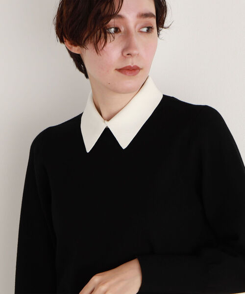 NOLLEY’S(ノーリーズ)の「◇【WEB限定】白衿プルオーバーニット(ニット/セーター・レディース・ブラック/ブラウン・38)」の2枚目の写真