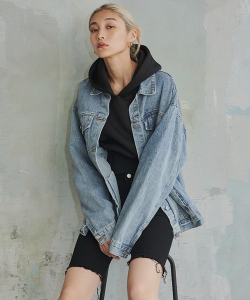 FIG&VIPER（フィグアンドバイパー）の「ビッグシルエット デニムジャケット（デニムジャケット・レディース・ブラック/ブルー・FREE）」の19枚目の写真