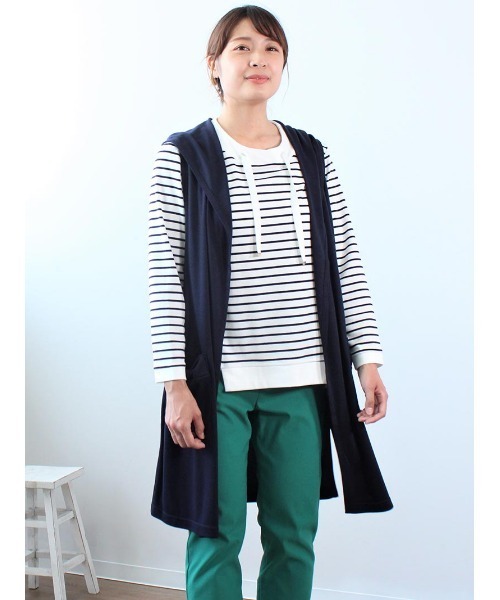MB mint breeze（エムビーミントブリーズ）の「【M～5L 大きいサイズ】フード付き ロング ジレ ベスト（Tシャツ/カットソー・レディース・ライトグレー/ネイビー/オレンジ・M/LL/3L/4L/5L/L）」の3枚目の写真