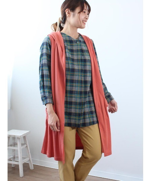 MB mint breeze（エムビーミントブリーズ）の「【M～5L 大きいサイズ】フード付き ロング ジレ ベスト（Tシャツ/カットソー・レディース・ライトグレー/ネイビー/オレンジ・M/LL/3L/4L/5L/L）」の9枚目の写真