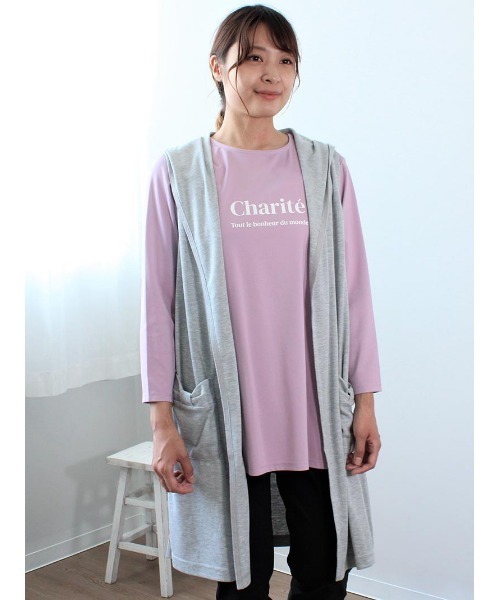 MB mint breeze（エムビーミントブリーズ）の「【M～5L 大きいサイズ】フード付き ロング ジレ ベスト（Tシャツ/カットソー・レディース・ライトグレー/ネイビー/オレンジ・M/LL/3L/4L/5L/L）」の18枚目の写真