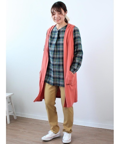 MB mint breeze（エムビーミントブリーズ）の「【M～5L 大きいサイズ】フード付き ロング ジレ ベスト（Tシャツ/カットソー・レディース・ライトグレー/ネイビー/オレンジ・M/LL/3L/4L/5L/L）」の13枚目の写真
