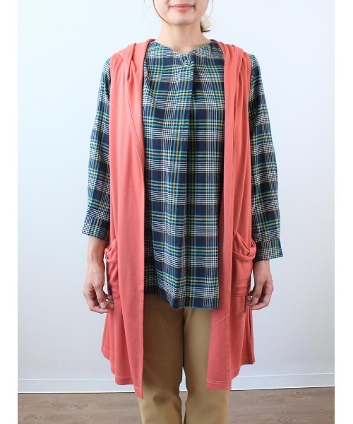 MB mint breeze（エムビーミントブリーズ）の「【M～5L 大きいサイズ】フード付き ロング ジレ ベスト（Tシャツ/カットソー・レディース・ライトグレー/ネイビー/オレンジ・M/LL/3L/4L/5L/L）」の15枚目の写真