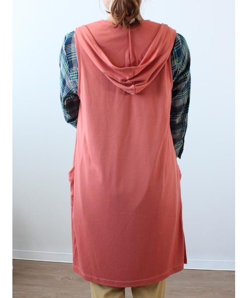 MB mint breeze（エムビーミントブリーズ）の「【M～5L 大きいサイズ】フード付き ロング ジレ ベスト（Tシャツ/カットソー・レディース・ライトグレー/ネイビー/オレンジ・M/LL/3L/4L/5L/L）」の11枚目の写真